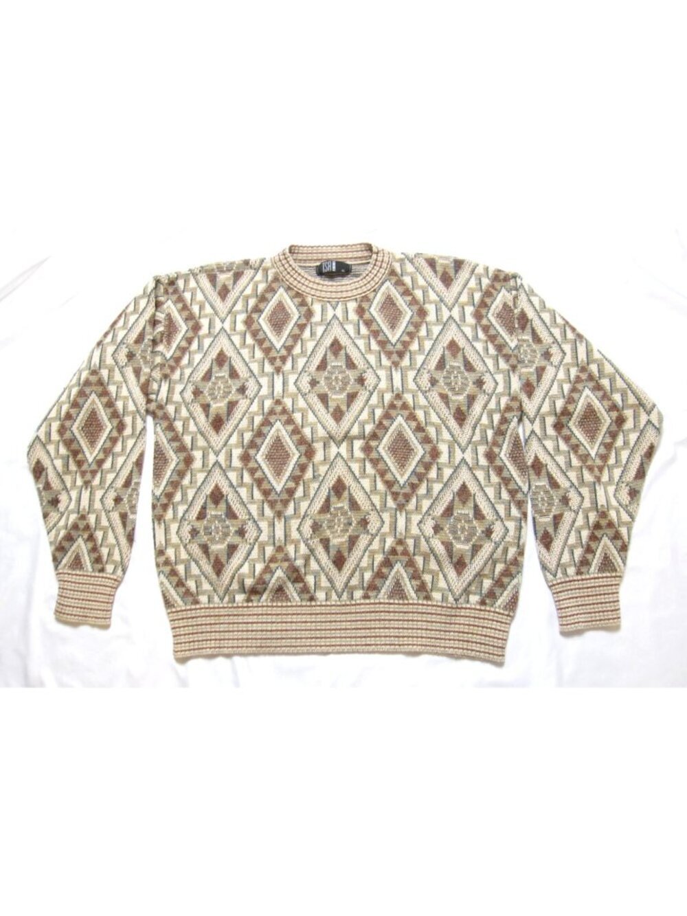 Vtg TSR Tricots St Raphael Sweater Men XL Geometric Diamond Knit 90s Made in USA